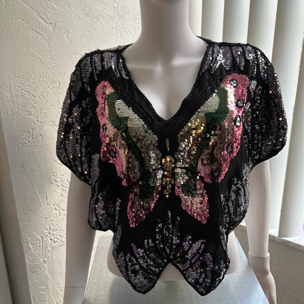 Forever 21 Vintage Butterfly Poncho Sequin Top - Showstopper Medium  Box S1